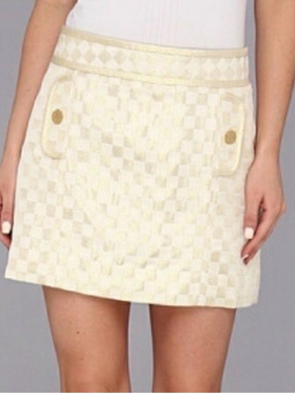 Lilly Pulitzer Tate Skirt Metallic Wright Square Gold White Checkerd Size 6